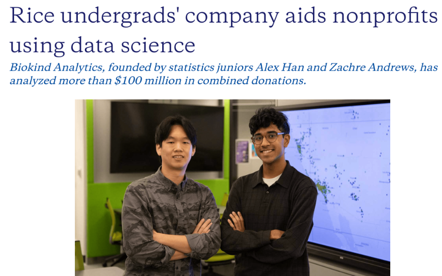 Rice Statistics feature on Biokind Analytics founders